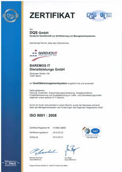 BAREMOS IT erhält ISO 9001:2008 Zertifizierung