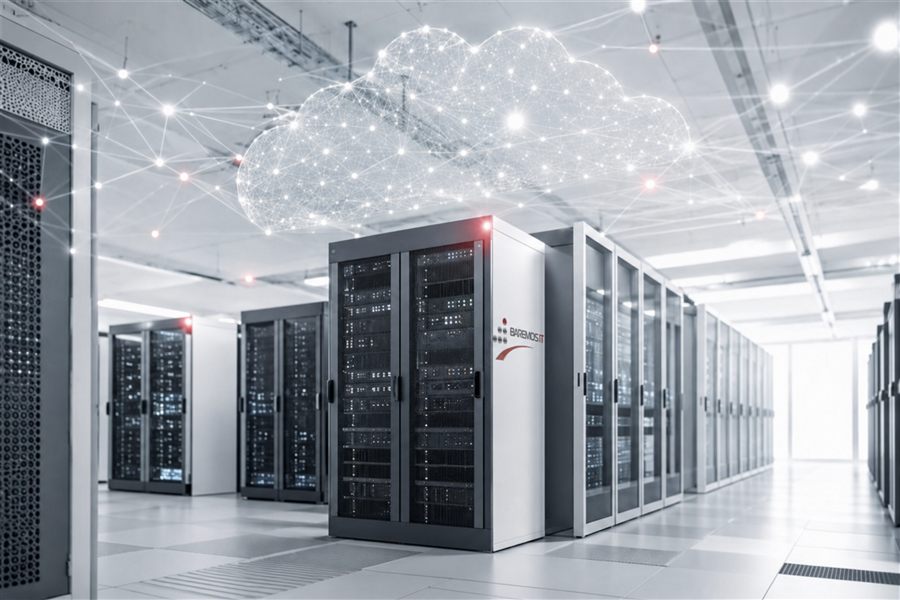 Vernetzte Cloud über einem modernen Rechenzentrum